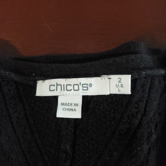 Chicos Womens Cable Knit Silver Studded V-Neck Pullover Sweater Size 2 L Black - Picture 5 of 8